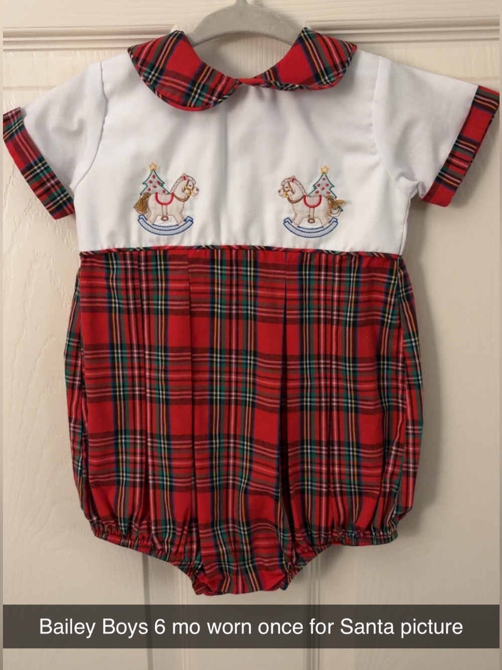 Bailey Boys Bubble Red Plaid with Rocking Horse Embroidery